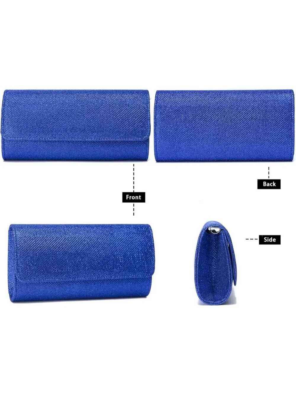 Women's Blue Glitter Clutch Purse Evening Bag With Chain For Wedding Handbag
